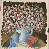 Nature morte aux fleurs roses et bleues by Jean Dallaire, 1949, gouache on paper, sold Jul 2022