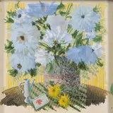 Nature morte aux fleurs bleues by Jean Dallaire, 1949, gouache on paper, sold Jul 2022