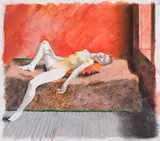 Study for Interior by Fred Ross, tempera and pastel on card, sold Jul 2022