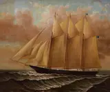 Merchant Vessel by D. Tayler, oil on canvas, sold Jul 2022