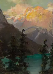 Sunset, Emerald Lake by Frederic Marlett Bell-Smith, oil on board, sold Jul 2022