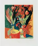 Les tulipes by Alfred Pellan, colour serigraph on paper, sold Jun 2022