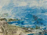 Okanagan Lake Bridge by Bruno Joseph Bobak, pastel on paper, sold Jun 2022