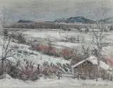 Winter Farm by Joseph Francis Plaskett, 1975, pastel on paper, sold Jun 2022