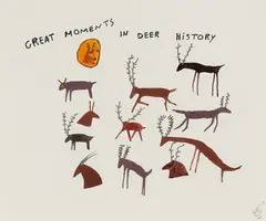 Great Moments in Deer History by Neil Farber, 2000, ink and watercolour on paper, sold Jun 2022