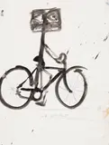 Cyclist by John Scott, mixed media on paper, sold Jun 2022