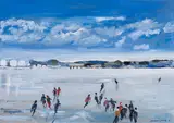 Skaters on the Saint John River, Fredericton by Molly Joan Lamb Bobak, oil on board, sold May 2022