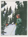Ski Trail by Walter J. Phillips, 1945, colour wood block on paper, sold May 2022