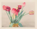 Tulips by Walter J. Phillips, woodblock print on paper, sold May 2022