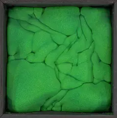 Ohne Titel by Ferdinand Spindel, 1973, Grüner Schaumstoff in Objektkasten, sold May 2021