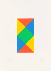 Vier quantengleiche Variationen by Max Bill, 1989, Original-Kartonkassette mit 4 Farbserigrafien und einer Serigrafie, jeweils auf Papier, sold Mar 2021
