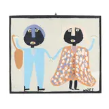 Portrait of a Couple by Mose Tolliver, Oil and house paint on pine panel, sold Jan 2025