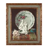 Still Life with Porcelain, Figural, and Rose by Louis Adolphe Stritt, Oil on canvas, sold Dec 2024