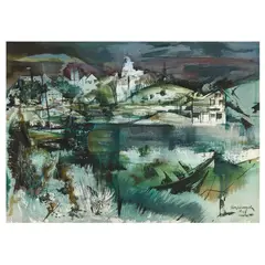 Night on the Waterfront by Xavier Gonzalez, Watercolor on paper, sold Dec 2024