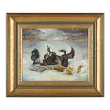 Ducks Around a Campfire by June Keller, Oil on canvasboard, sold Dec 2024