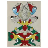 Untitled (Butterflies) by Minnie Evans, Mixed media on US Coast Guard stationary, sold Dec 2024