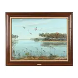 Canvasbacks Over the Chincoteague by William G. Stude, Oil no canvas, sold Nov 2024