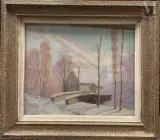 Chalet sous la neige by Charles Bouthéon, Huile sur panneau, sold Aug 2025