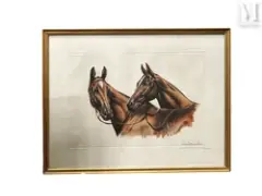 Deux chevaux by Léon Danchin, Lithographie, sold Aug 2025