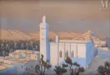 Lever de soleil sur la mosquée blanche by François E. Lahaye, Gouache sur papier, sold Jun 2025
