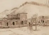 Village marocain by Louis John Endres, Sanguine te craie noire sur papier, sold Jun 2025
