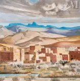 Kasbah devant la montagne bleue by Marcel Busson, Huile sur toile d'origine, sold Jun 2025