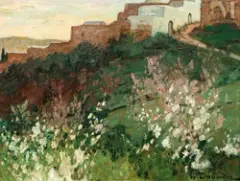 Les lauriers en fleurs by Henri Dabadie, Huile sur carton fort, sold Jun 2025