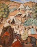 Campement dans un oasis Moussem de Moulay Idriss du Zerhoun by Suzanne Drouet-Réveillaud, Huile sur toile d'origine, sold Jun 2025