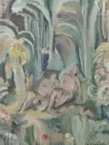 Couple dans le jardin by Jean Désiré Bascoulès, Huile sur papier, sold Jun 2025