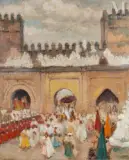 L'entrée du sultan à Fès by Marcel Vicaire, Huile sur carton, sold Jun 2025