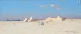 Paysage de Touggourt by Eugène Deshayes, Huile sur panneau une planche non parqueté, sold Jun 2025