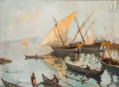 Port by Gaston Parison, Huile sur toile d'origine, sold Jun 2025