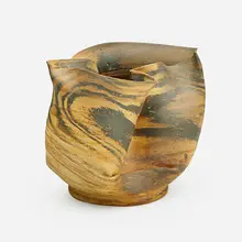Fine Large Scroddled Bisque Vase by George E. Ohr, sold Jan 2017