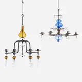 Candelabrum, set of two by Erik Höglund, c. 1965, enameled iron, glass, sold Nov 2022