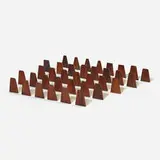 Collection of thirty-six bookends by Kai Kristiansen, c. 1965, teak, enameled steel, stainless steel, sold Nov 2022