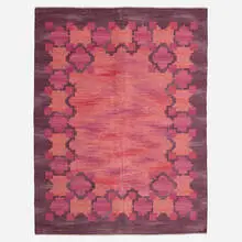 Flatweave carpet by Judith Johansson, 1960, hand-woven wool, sold Nov 2022