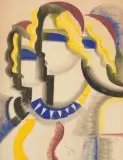 Drei Frauen im Profil by Hugo Scheiber, gouache, sold Dec 2024