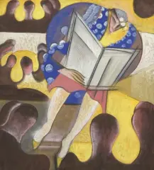 Zeitung lesende Frau by Hugo Scheiber, gouache, sold Dec 2024