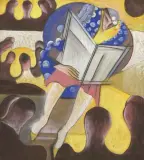 Zeitung lesende Frau by Hugo Scheiber, gouache, sold Dec 2024