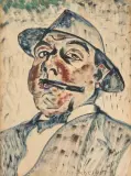 Mann mit Hut und Zigarette by Hugo Scheiber, oil on paper, sold Dec 2024