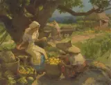 Unter dem Mangobaum by Fernando Amorsolo, 1950, oil on board, sold Dec 2024