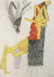 gelbe ROTZITZENFRAU by Tone Fink, 1986, mixed media, sold Dec 2024