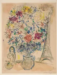 Bouquet à la Tour Eiffel by Marc Chagall, 1958, color lithograph, sold Dec 2024
