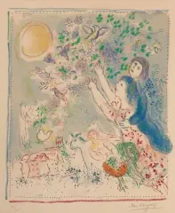 La Chasse à L'Oiseau bleu by Marc Chagall, 1969, color lithograph, sold Dec 2024