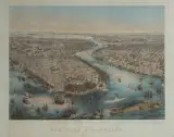 Bird's eye view of New York and Brooklyn by John Bachmann, color lithograph, sold Dec 2024