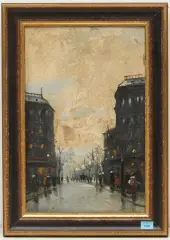 Strassenszene in Budapest by Antal Berkes, oil on canvas, offered Dec 2024