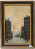 Strassenszene in Budapest by Antal Berkes, oil on canvas, offered Dec 2024