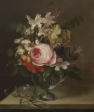 Blumenstillleben mit Rose und Lilien by August Friedrich, 1807, oil on canvas, sold Dec 2024