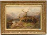 Hirschrudel auf einer Anhöhe by John West Giles, 1861, oil on canvas, offered Dec 2024