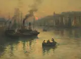 Crépuscule sur le port by Georges Maroniez, oil, sold Dec 2024